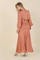 Satin Long Sleeve Top with Maxi Skirt Set - RARA Boutique 