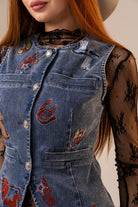 Western Embroidered Denim Vest Top - Blue B - RARA Boutique 