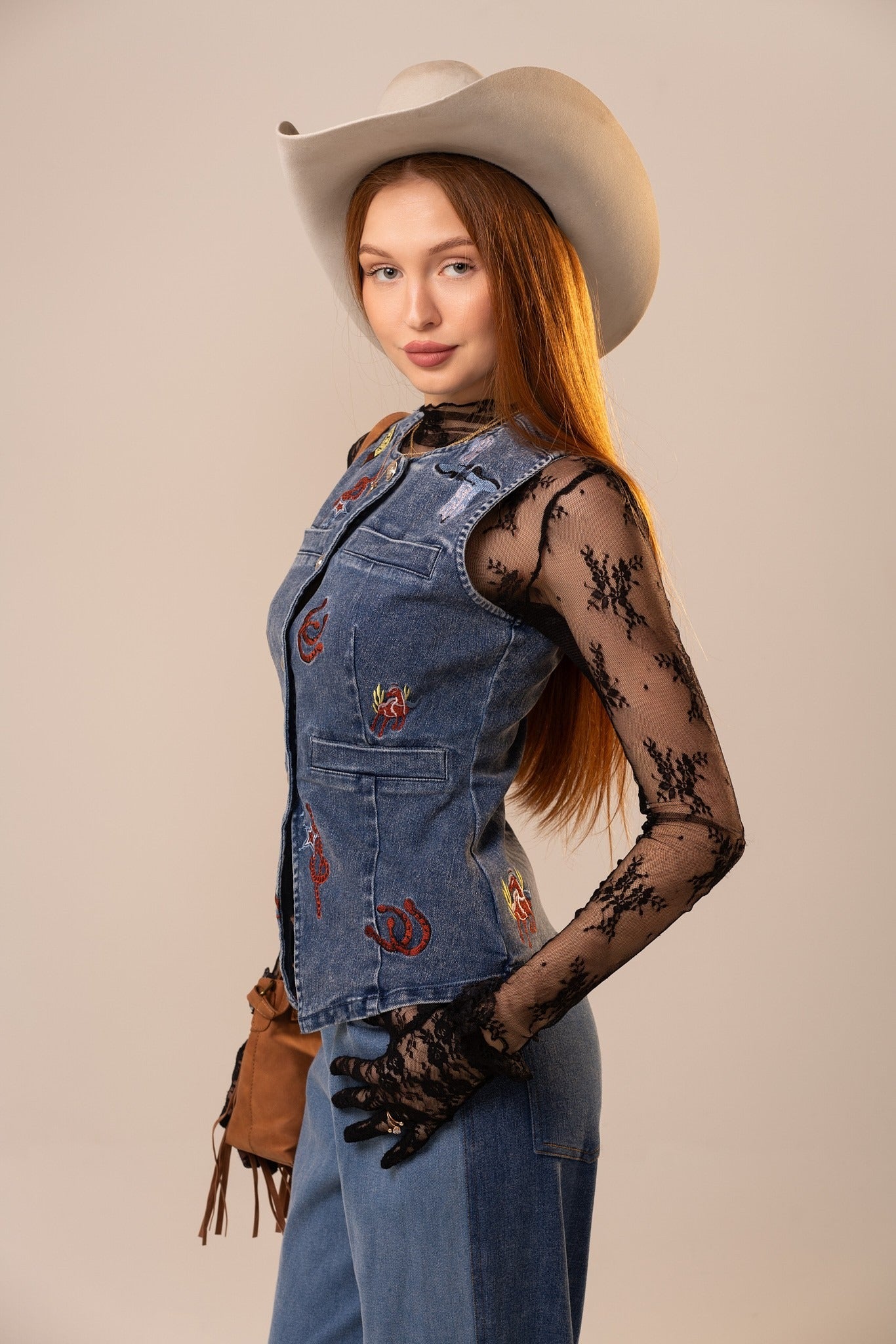 Western Embroidered Denim Vest Top - Blue B - RARA Boutique 
