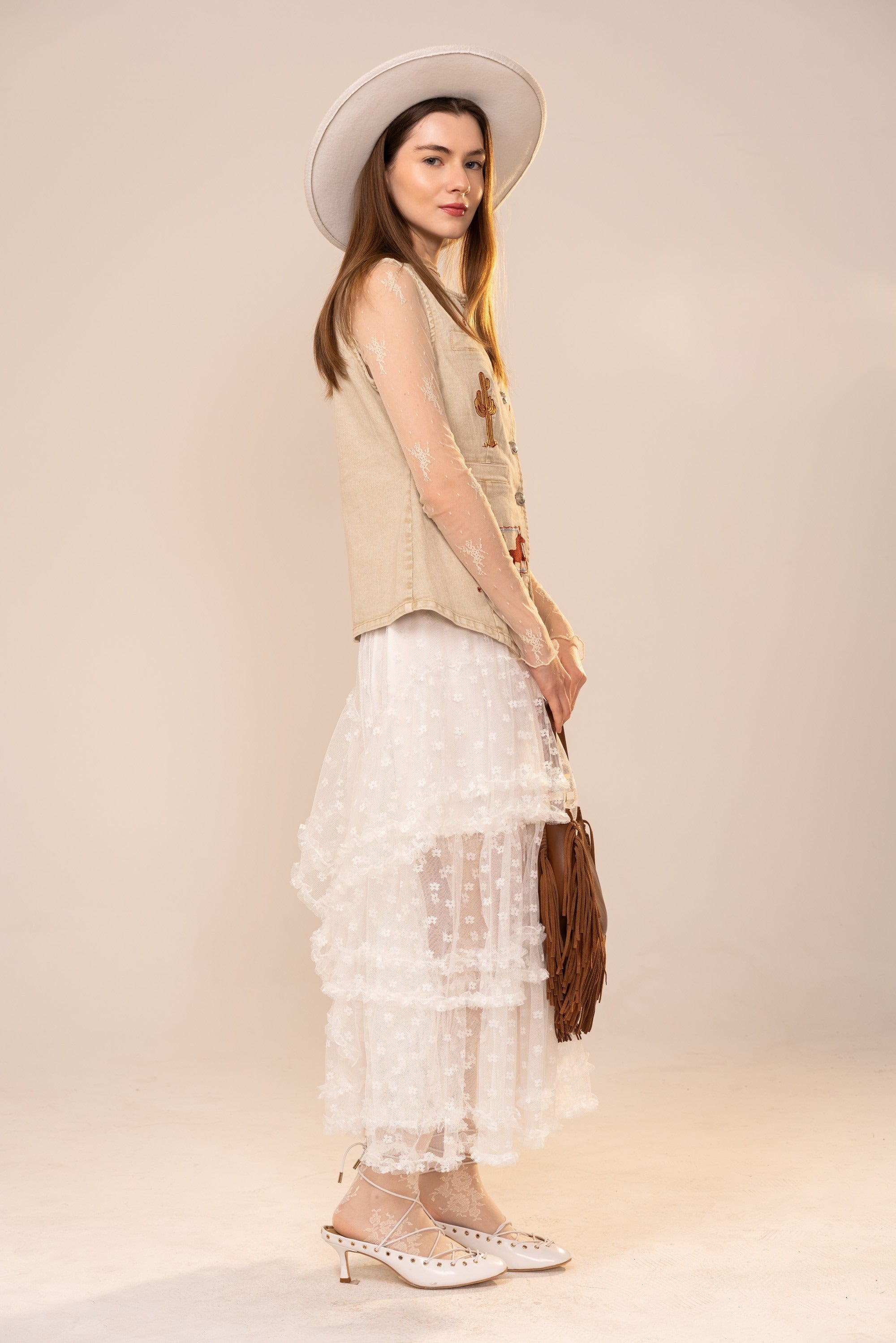 Western Embroidered Denim Vest Top - Blue B - RARA Boutique 