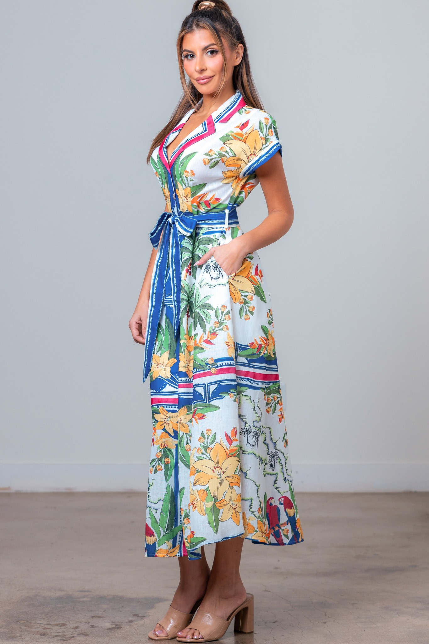 Island Palms & Floral Button-Front Midi Dress - Taelynn - RARA Boutique 