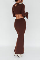 Long Bell Sleeve Cut Out Knit Maxi Dress - RARA Boutique 