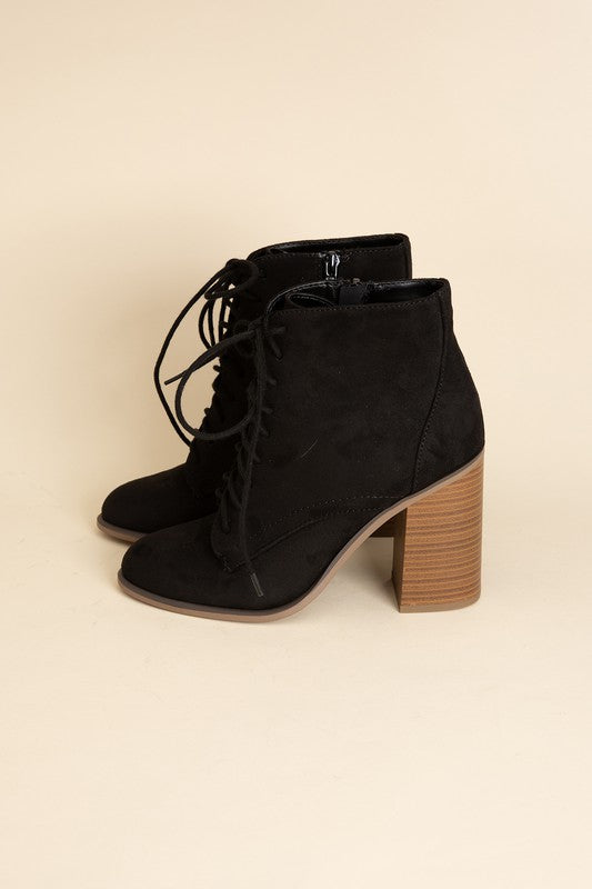 Lace up Block Heel Booties with Pointed Toe - RARA Boutique 