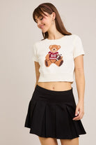 Short Sleeve Football Teddy Bear Sweater Crop Top - Le Lis - RARA Boutique 