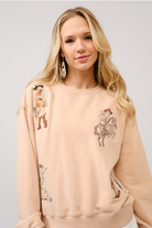 Embroidered Western Cowgirl Graphic Pullover Sweatshirt - Blue B - RARA Boutique 