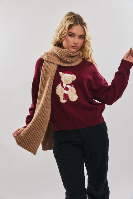 Santa Teddy Bear Long Sleeve Christmas Sweater - Le Lis - RARA Boutique 