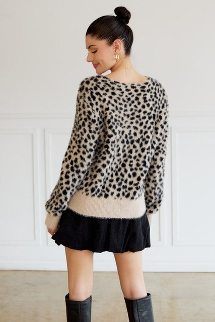 Front Tie Leopard Print Plush Knit Cardigan - Sunday Edition - RARA Boutique 