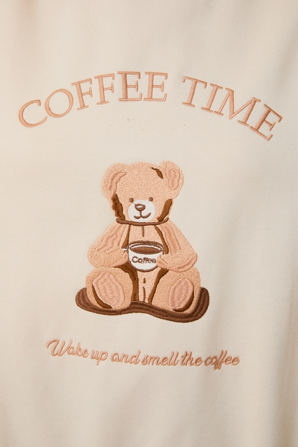 Coffee Time Teddy Bear Embroidered Crewneck Sweatshirt - Sunday Edition - RARA Boutique 