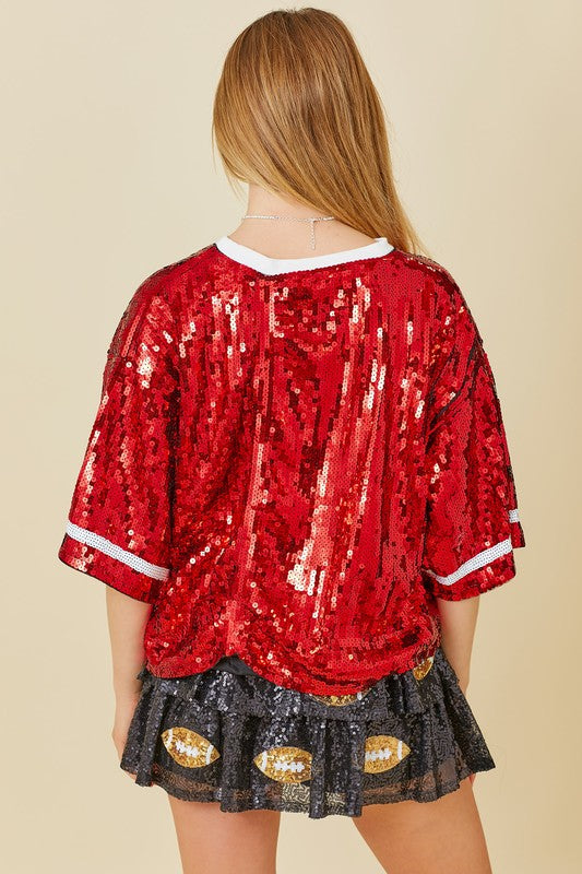 Football Game Day Sequin Top - RARA Boutique 