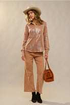 Western Embroidered Sequin Button Down Shirt - Blue B - RARA Boutique 