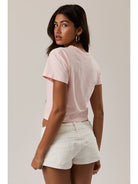 RARA Boutique Hibiscus tropical flower short sleeve cropped baby tee with vibrant floral print and relaxed fit.