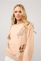 Embroidered Western Cowgirl Graphic Pullover Sweatshirt - Blue B - RARA Boutique 