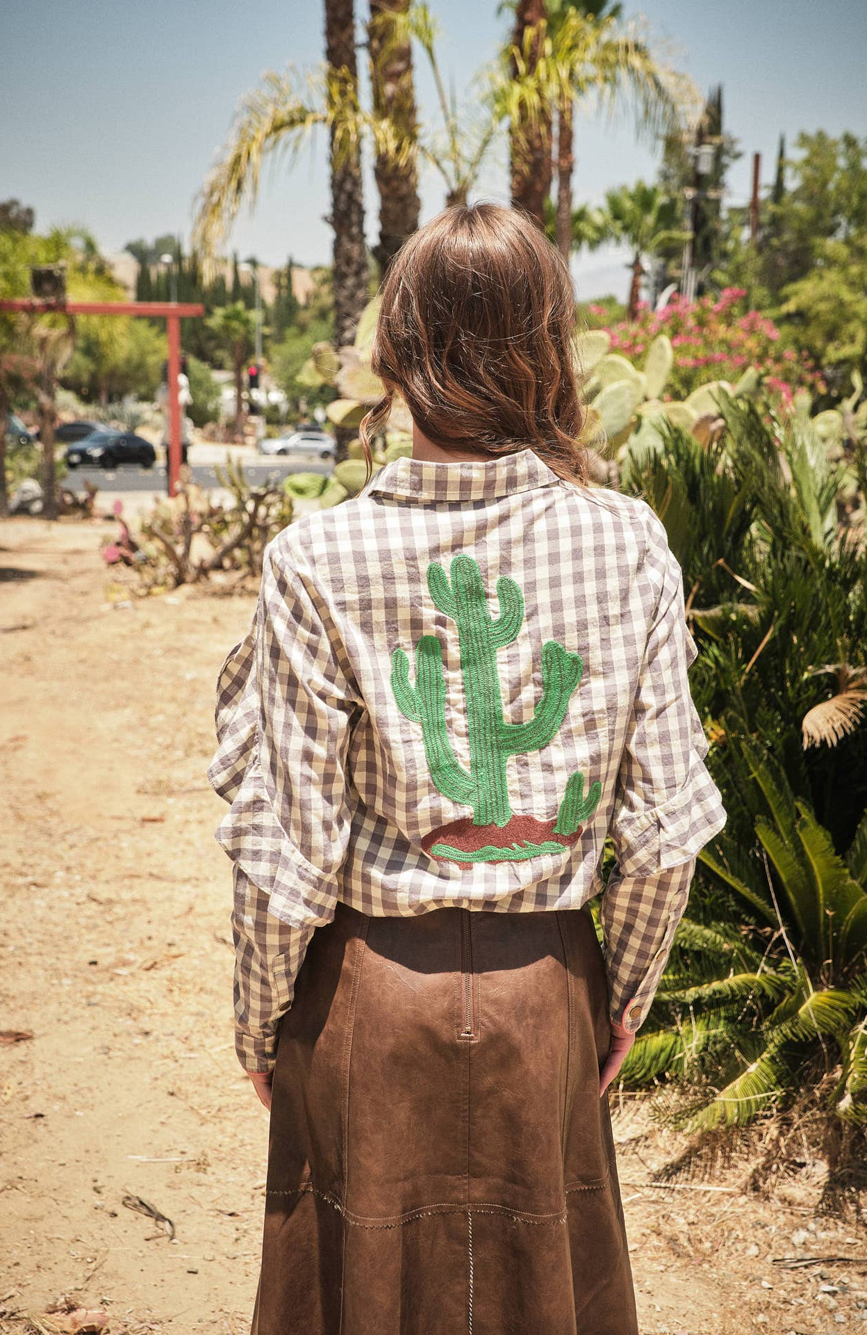 Long-Sleeve Gingham Western Embroidered Button Down Blouse - Blue B - RARA Boutique 