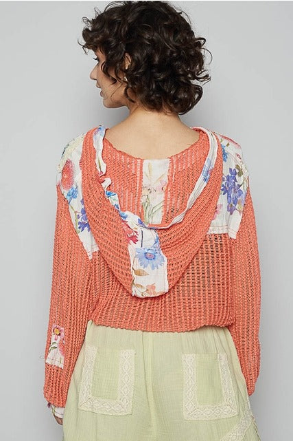 RARA Boutique floral patch open knit crochet hoodie jacket with colorful floral embroidery, lightweight and stylish for casual wear.