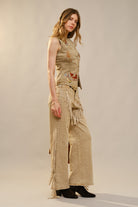 Western Embroidered Denim Vest Top - Blue B - RARA Boutique 