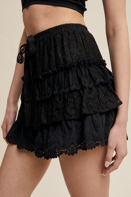 Lace Tiered Ruffle Mini Skort - Listicle - RARA Boutique 
