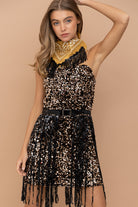 Sequin Fringe Mini Dress with Bandanna - RARA Boutique 