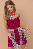 Sequin Fringe Mini Dress with Bandanna - RARA Boutique 