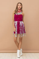 Sequin Fringe Mini Dress with Bandanna - RARA Boutique 