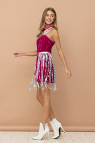 Sequin Fringe Mini Dress with Bandanna - RARA Boutique 