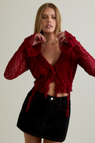Ruffle Detail Lace V-Neck Top with Bell Sleeves - Le Lis - RARA Boutique 