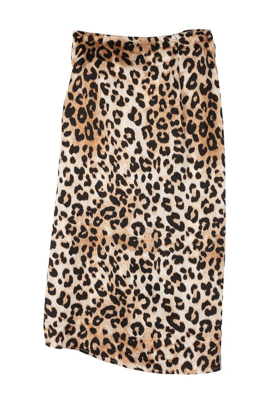 Satin Leopard Print Wrap Skirt - RARA Boutique 