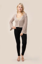 Hole-knit cardigan Top with Bell Sleeve - RARA Boutique 