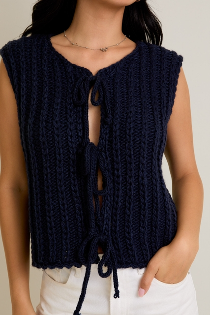 Round Neck Front Tie Chunky Sweater Vest - Le Lis - RARA Boutique 