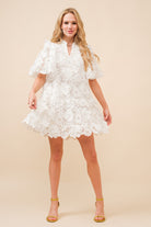 3D Crochet Lace Flower Mini Dress - RARA Boutique 