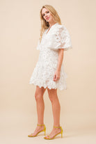 3D Crochet Lace Flower Mini Dress - RARA Boutique 