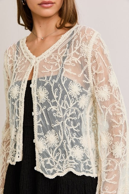 Long Sleeve Button Down Floral Crochet Lace Top - Le Lis - RARA Boutique 