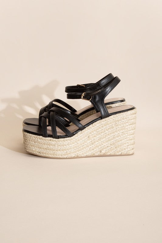 Strappy Raffia Wadge Platform Heels - RARA Boutique 