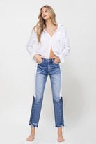 High Rise Jeans With Side Blocking Panel - VERVET by Flying Monkey - RARA Boutique 