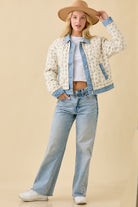 Floral Print Quilted Denim Jacket - Main Strip - RARA Boutique 
