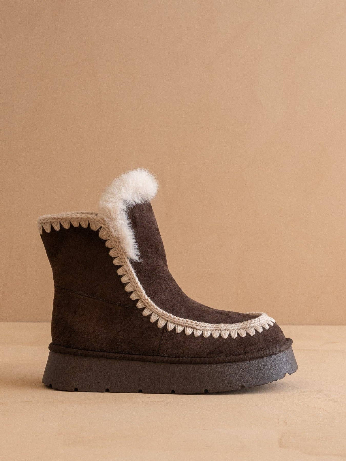 OASIS SOCIETY Joyce coffee winter boot with shearling trim and platform sole, showcasing cozy winter footwear.