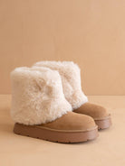 OASIS SOCIETY Johanna Latte Fur Platform Winter Boot with thick sole and cozy fur lining, shown from side angle.