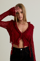 Ruffle Detail Lace V-Neck Top with Bell Sleeves - Le Lis - RARA Boutique 