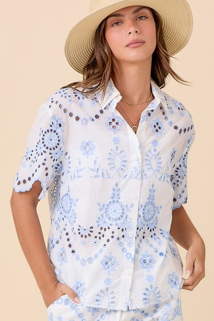 mainstrip blue eyelet top - RARA Boutique 