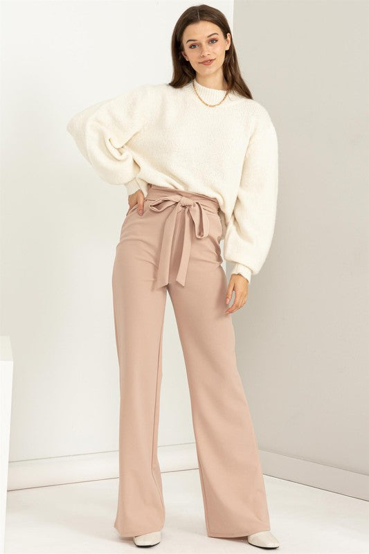 High Waisted Tie Front Flared Pants- HYFIVE - RARA Boutique 