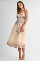 Floral Tie-Shoulder Sweetheart Midi Dress - EB Luxe - RARA Boutique 