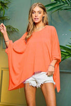 Solid Round Neck Loose Fit Kimono Sleeve Top - RARA Boutique 