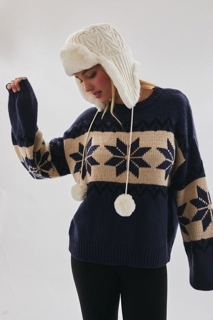 Nordic Snowflake Print Knit Christmas Sweater - Le Lis - RARA Boutique 