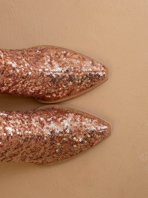 Pyramid Heel Knee High Sequin Boots - Oasis Society - RARA Boutique 