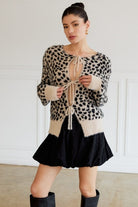 Front Tie Leopard Print Plush Knit Cardigan - Sunday Edition - RARA Boutique 