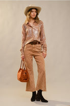 Western Embroidered Sequin Button Down Shirt - Blue B - RARA Boutique 