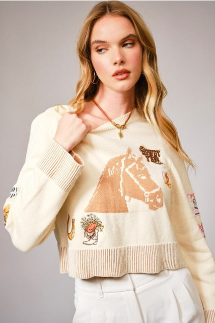 Horse shimmer sweater nice one -Blue B - RARA Boutique 