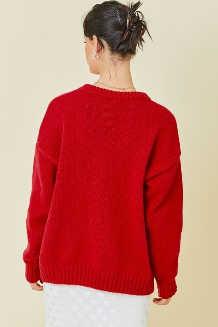 Lace Up Ribbon Heart Sweater with Bows - Main Strip - RARA Boutique 