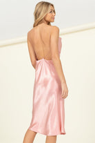 Sleeveless Satin Cowl Neck Midi Dress with Open Back - RARA Boutique 