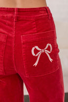 Corduroy Trouser Pants With Embroidered Ribbon Bow Pockets - Main Strip - RARA Boutique 