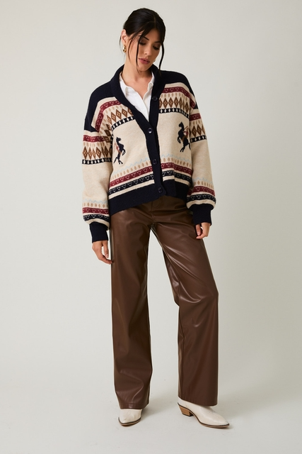 Western Horse & Cowgirl Fair Isle Cardigan Sweater - Sunday Edition - RARA Boutique 
